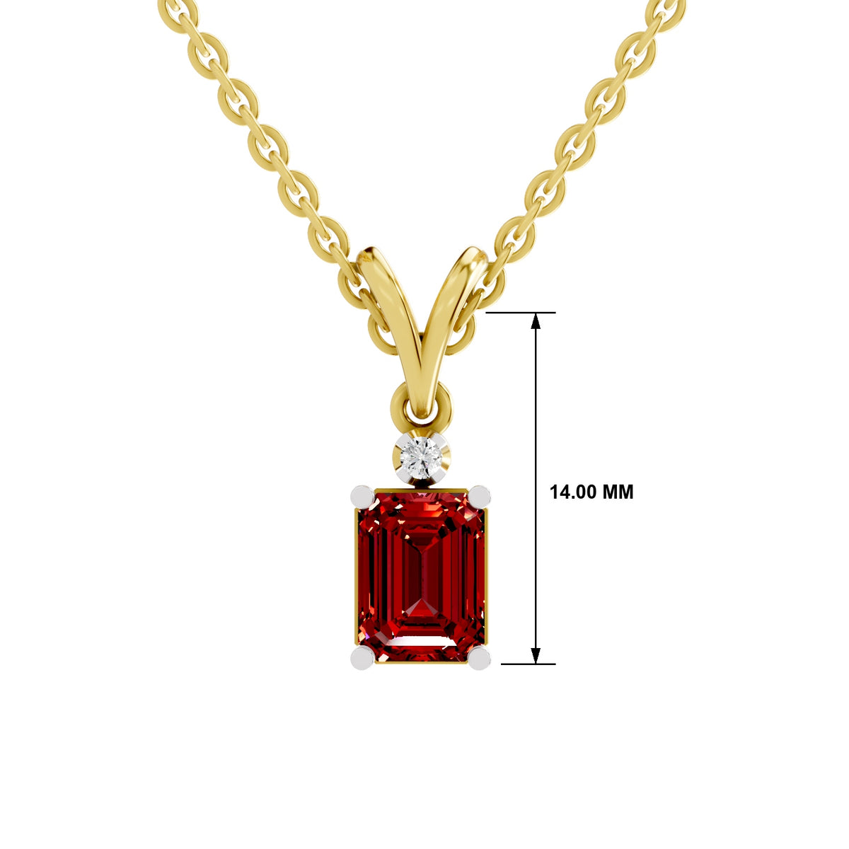 SPARQ Lab Grown Diamond Red Stone V Bail Yellow Gold Plated Pendant