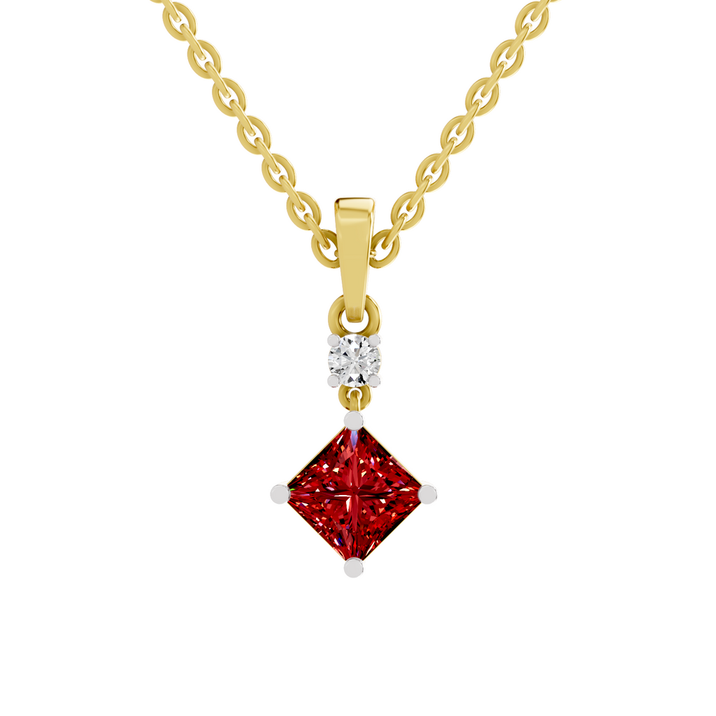 SPARQ Lab Grown Diamond Princess Red Stone Drop Yellow Gold Plated Pendant