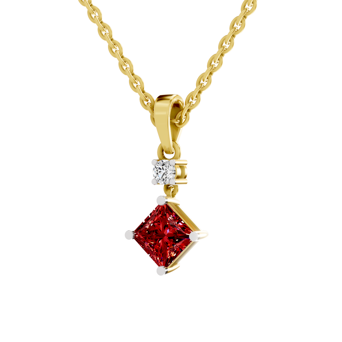 SPARQ Lab Grown Diamond Princess Red Stone Drop Yellow Gold Plated Pendant