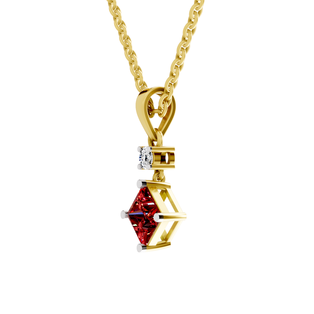 SPARQ Lab Grown Diamond Princess Red Stone Drop Yellow Gold Plated Pendant