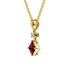 SPARQ Lab Grown Diamond Princess Red Stone Drop Yellow Gold Plated Pendant