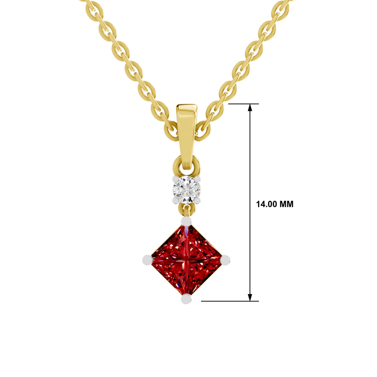 SPARQ Lab Grown Diamond Princess Red Stone Drop Yellow Gold Plated Pendant