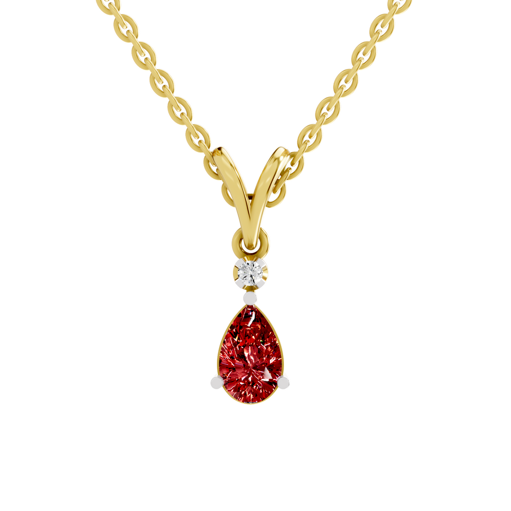 SPARQ Lab Grown Diamond Pear Red Stone V Bail Yellow Gold Plated Pendant