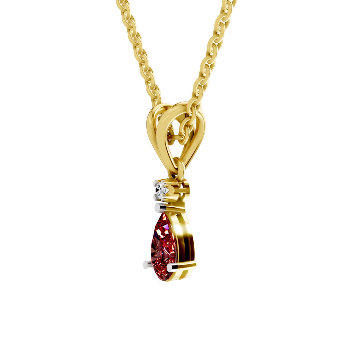 SPARQ Lab Grown Diamond Pear Red Stone V Bail Yellow Gold Plated Pendant