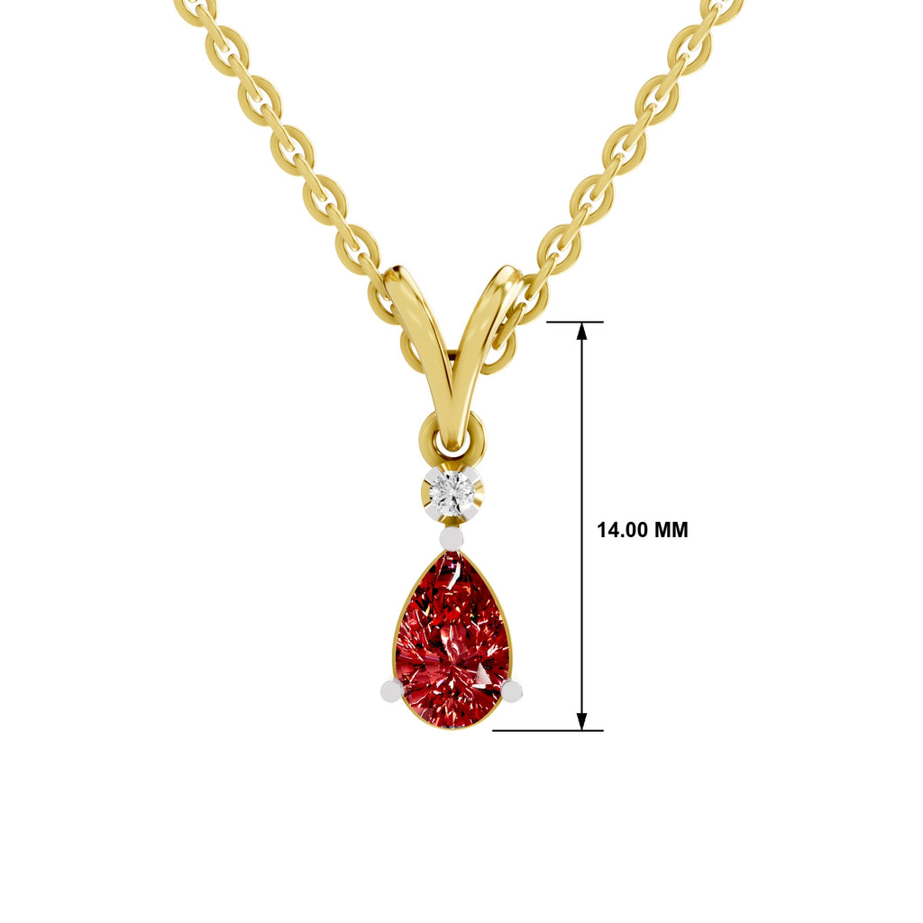 SPARQ Lab Grown Diamond Pear Red Stone V Bail Yellow Gold Plated Pendant