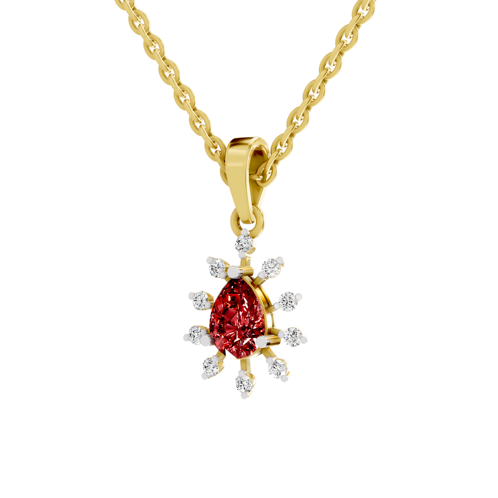 SPARQ Lab Grown Diamond Starburst Red Stone Yellow Gold Plated Pendant
