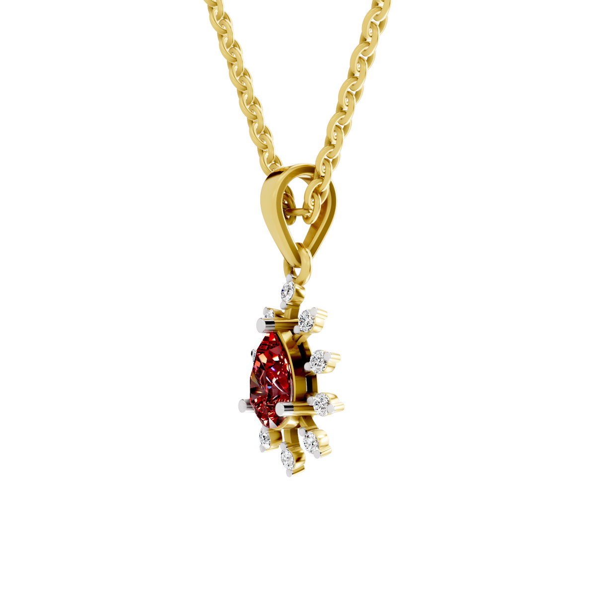 SPARQ Lab Grown Diamond Starburst Red Stone Yellow Gold Plated Pendant