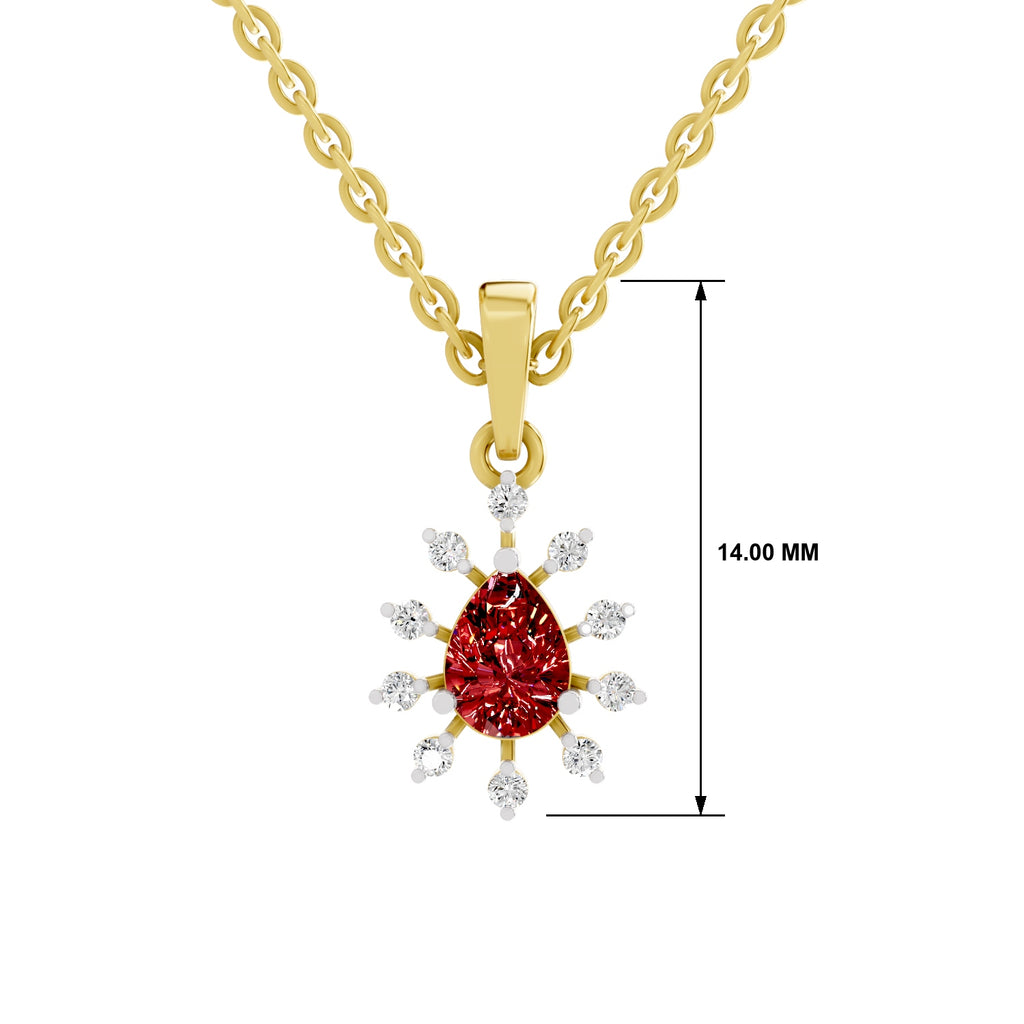 SPARQ Lab Grown Diamond Starburst Red Stone Yellow Gold Plated Pendant