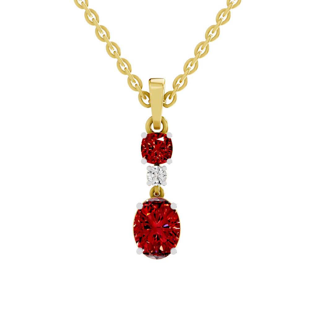 SPARQ Lab Grown Diamond Round Oval Red Stone Yellow Gold Plated Pendant