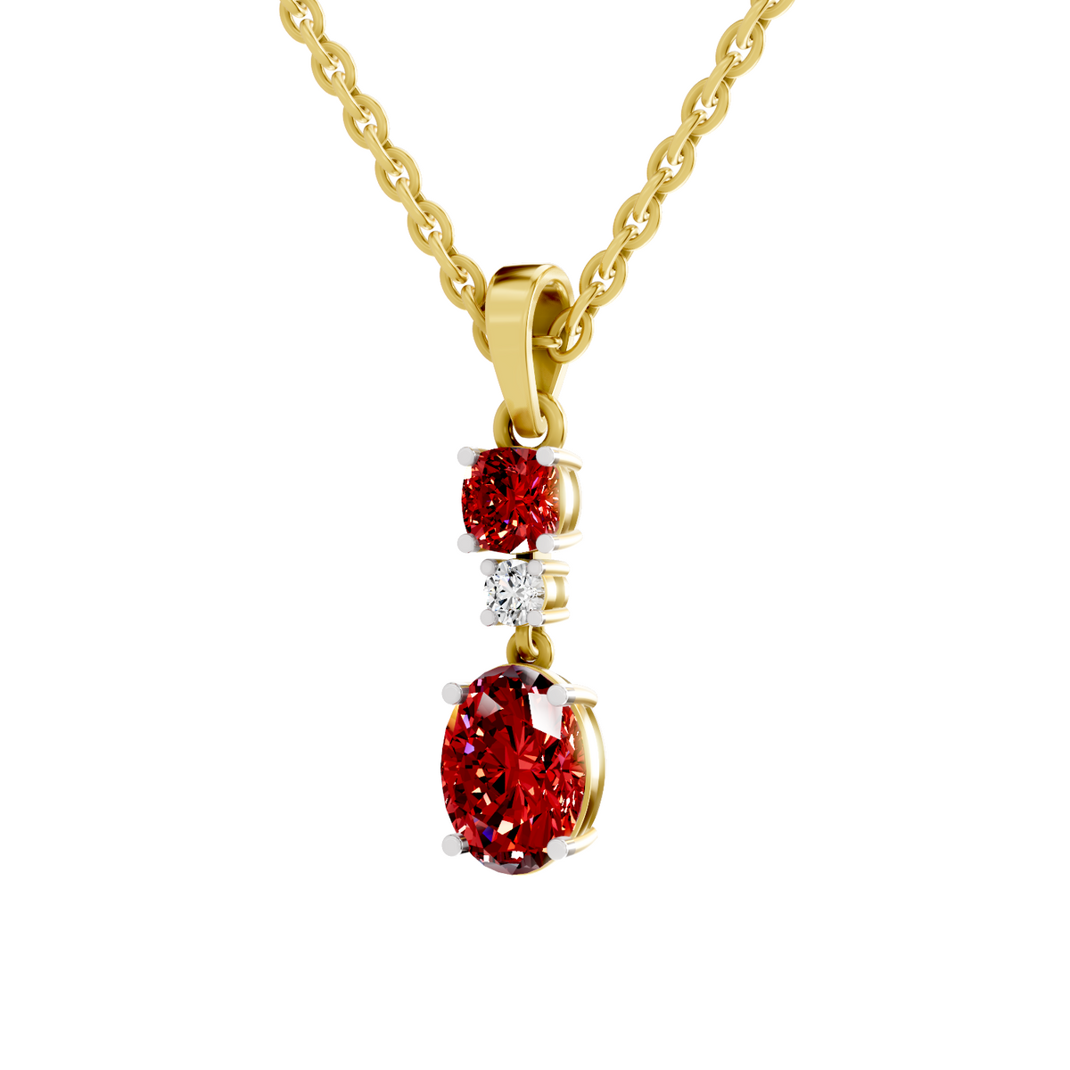 SPARQ Lab Grown Diamond Round Oval Red Stone Yellow Gold Plated Pendant