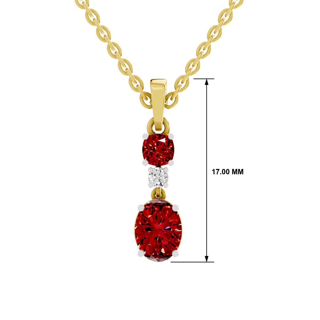 SPARQ Lab Grown Diamond Round Oval Red Stone Yellow Gold Plated Pendant