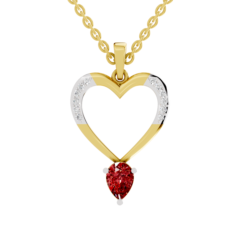 SPARQ Lab Grown Diamond Heart Pear Red Stone Yellow Gold Plated Pendant