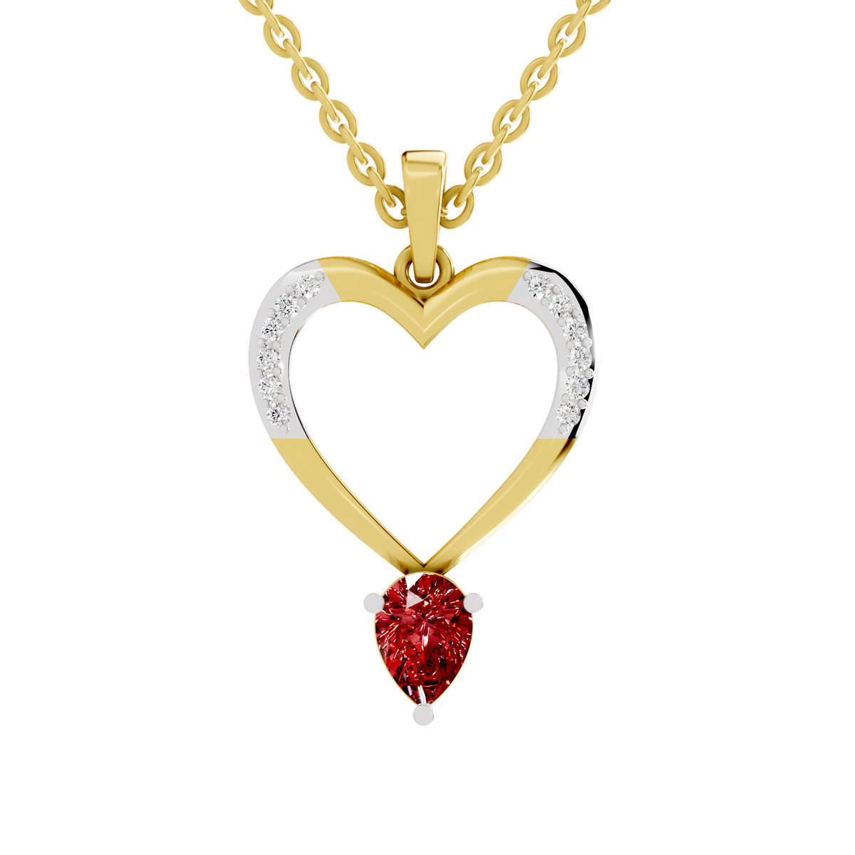 SPARQ Lab Grown Diamond Heart Pear Red Stone Yellow Gold Plated Pendant