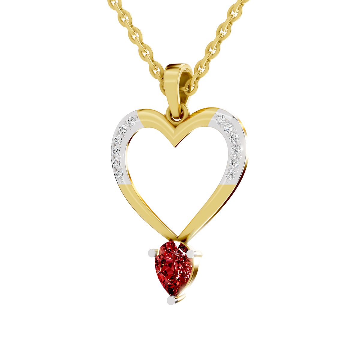 SPARQ Lab Grown Diamond Heart Pear Red Stone Yellow Gold Plated Pendant