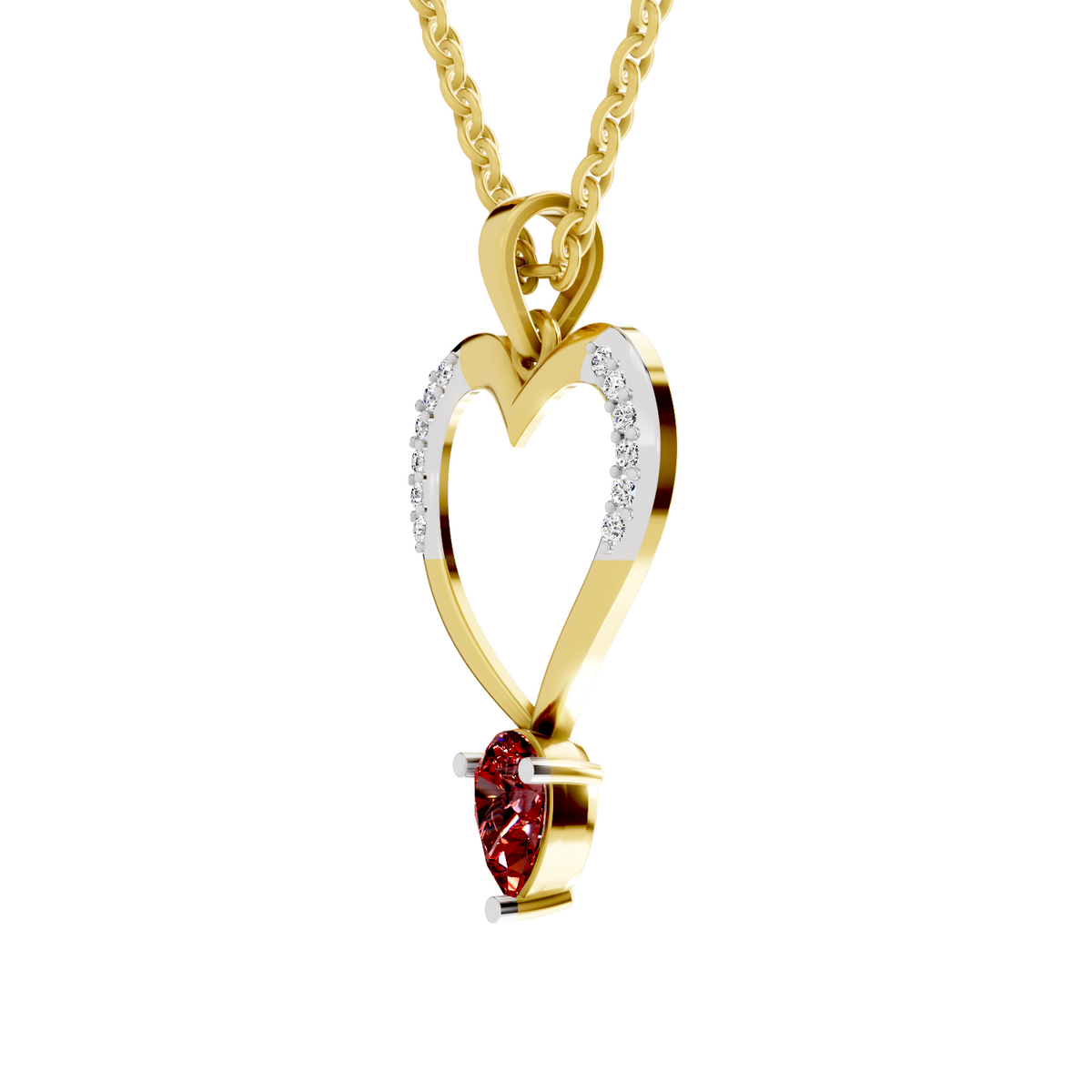 SPARQ Lab Grown Diamond Heart Pear Red Stone Yellow Gold Plated Pendant