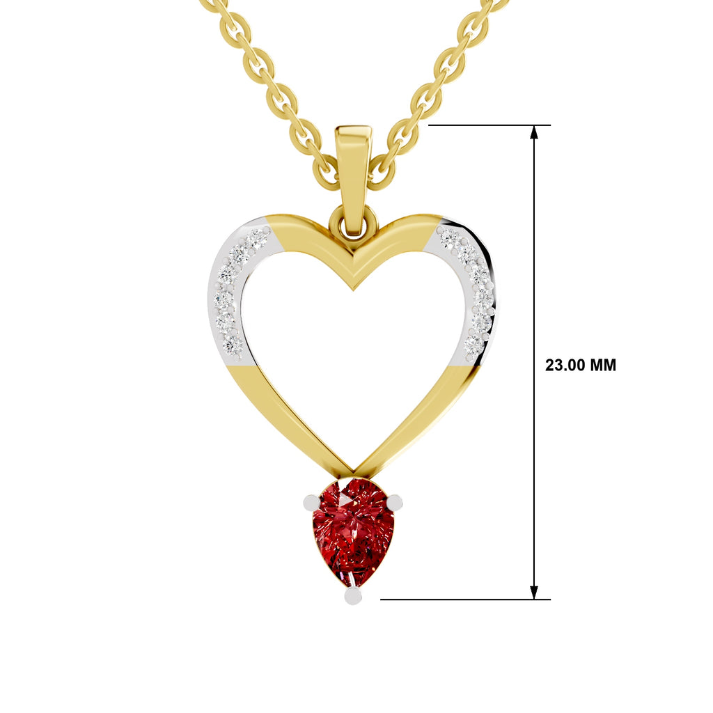 SPARQ Lab Grown Diamond Heart Pear Red Stone Yellow Gold Plated Pendant