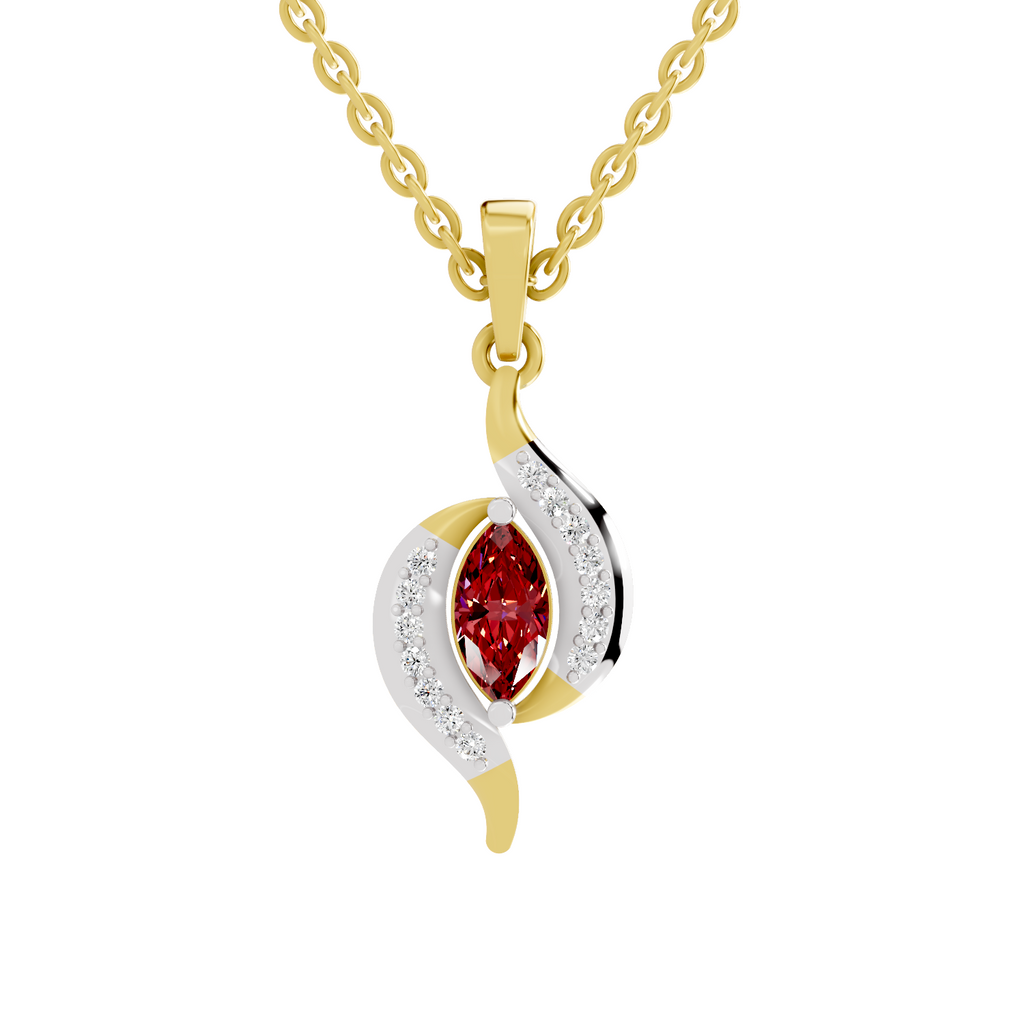SPARQ Lab Grown Diamond Marquise Red Stone Yellow Gold Plated Pendant