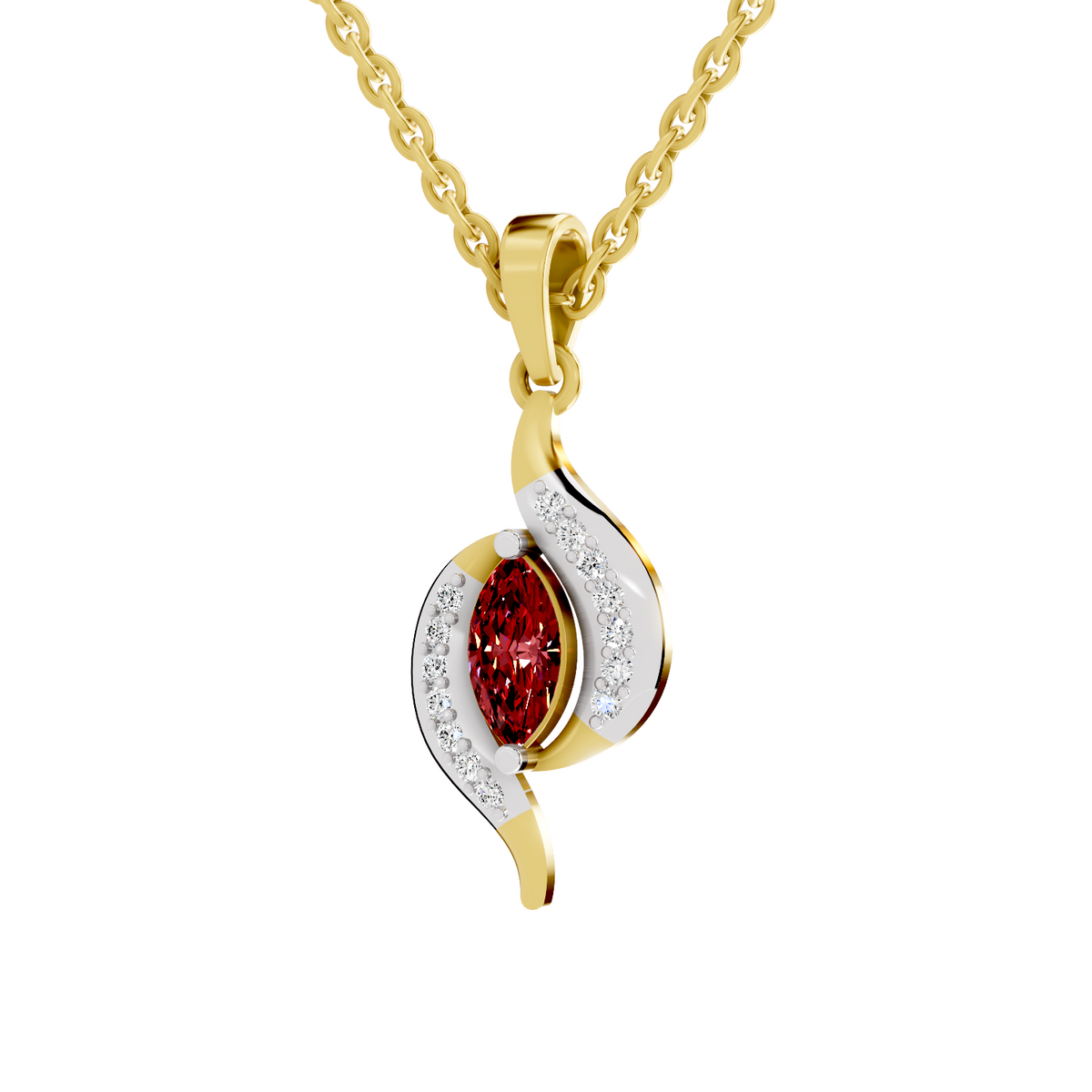 SPARQ Lab Grown Diamond Marquise Red Stone Yellow Gold Plated Pendant