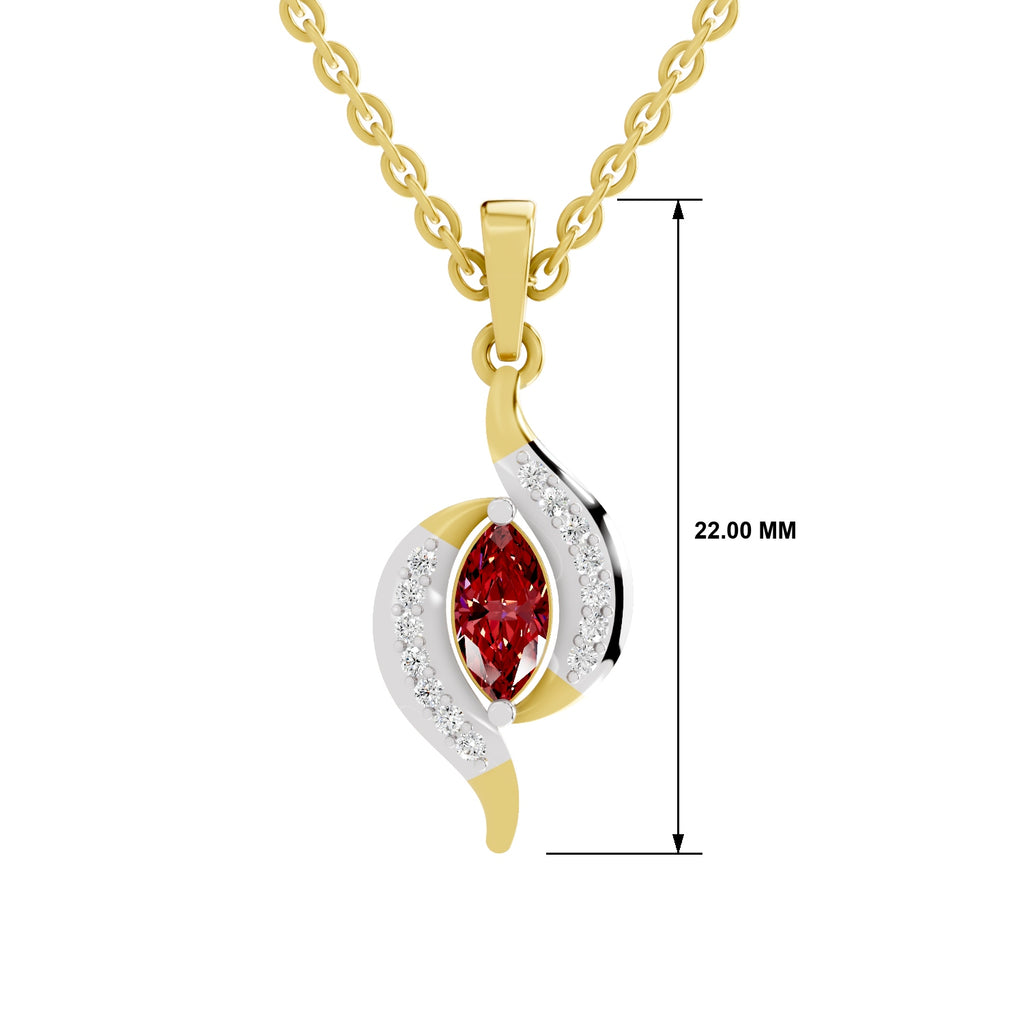 SPARQ Lab Grown Diamond Marquise Red Stone Yellow Gold Plated Pendant