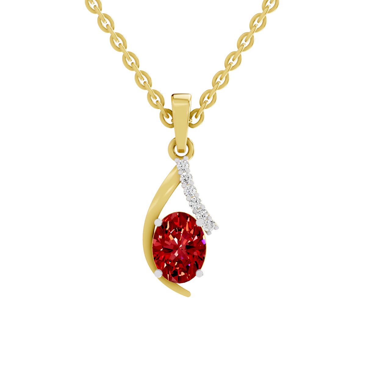 SPARQ Lab Grown Diamond Curved Oval Red Stone Yellow Gold Plated Pendant