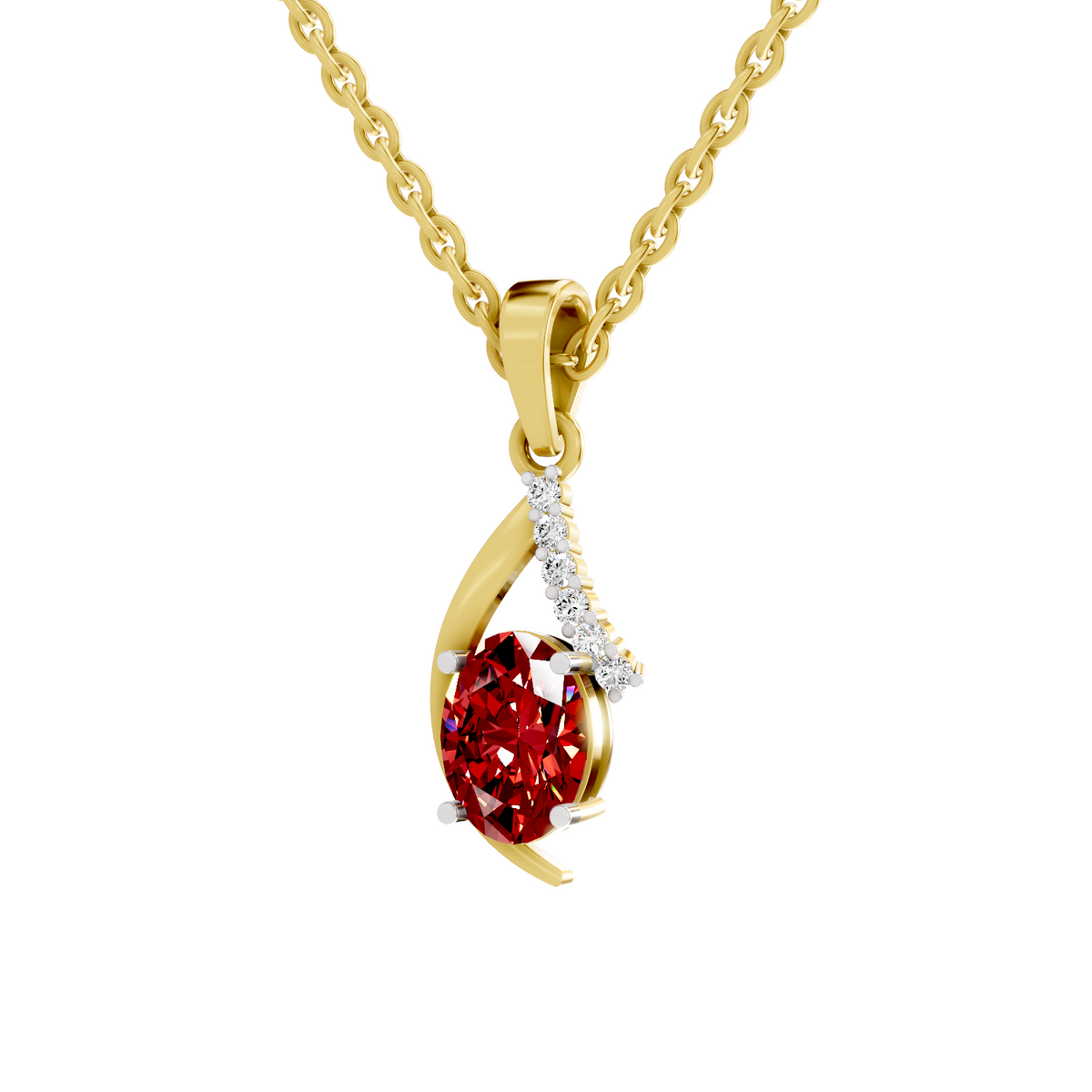 SPARQ Lab Grown Diamond Curved Oval Red Stone Yellow Gold Plated Pendant