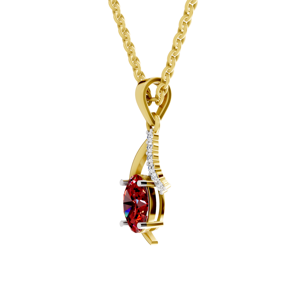 SPARQ Lab Grown Diamond Curved Oval Red Stone Yellow Gold Plated Pendant
