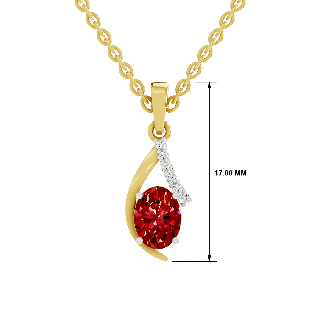 SPARQ Lab Grown Diamond Curved Oval Red Stone Yellow Gold Plated Pendant