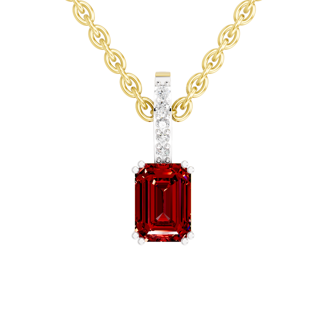 SPARQ Lab Grown Diamond Red Stone Pave Bail Yellow Gold Plated Pendant