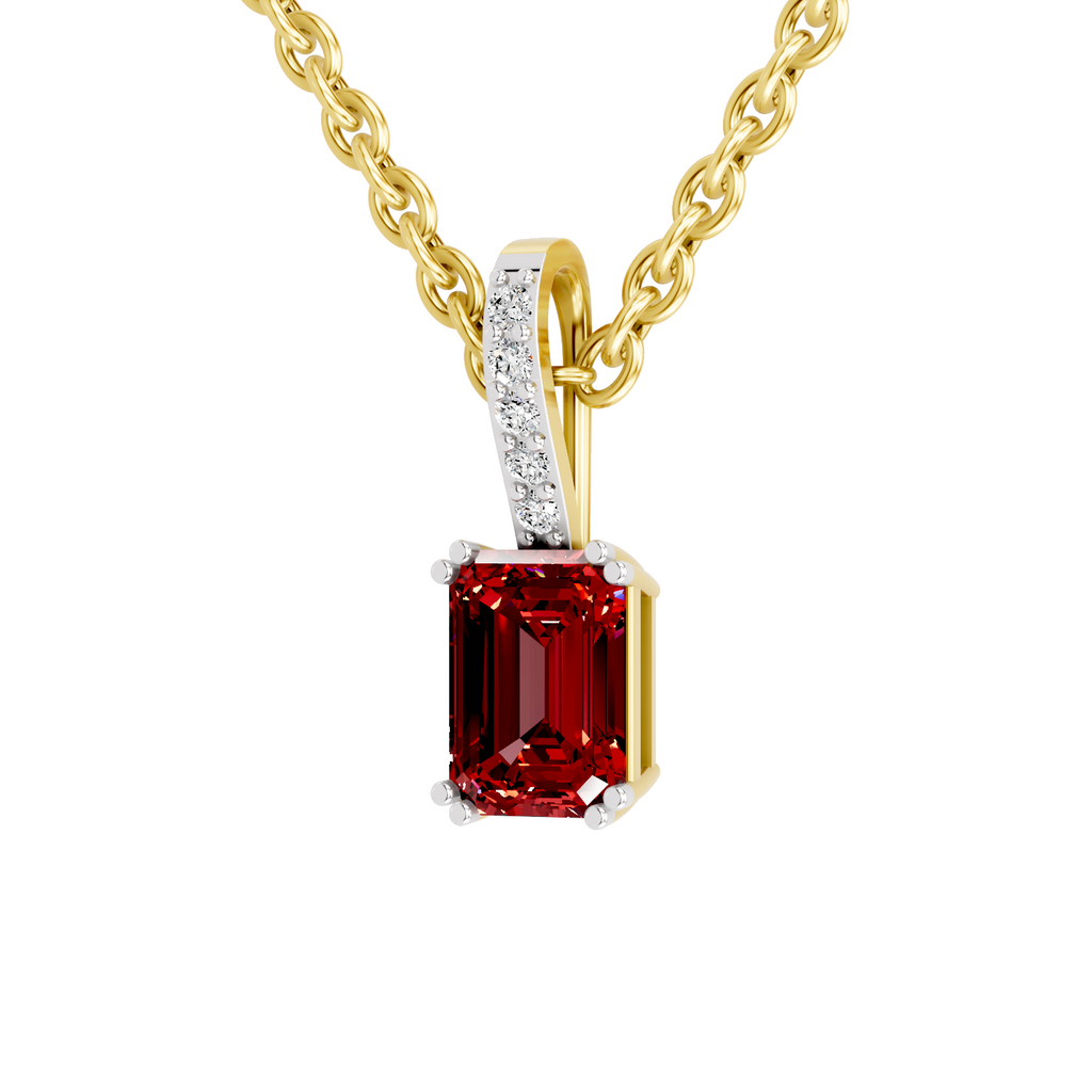 SPARQ Lab Grown Diamond Red Stone Pave Bail Yellow Gold Plated Pendant