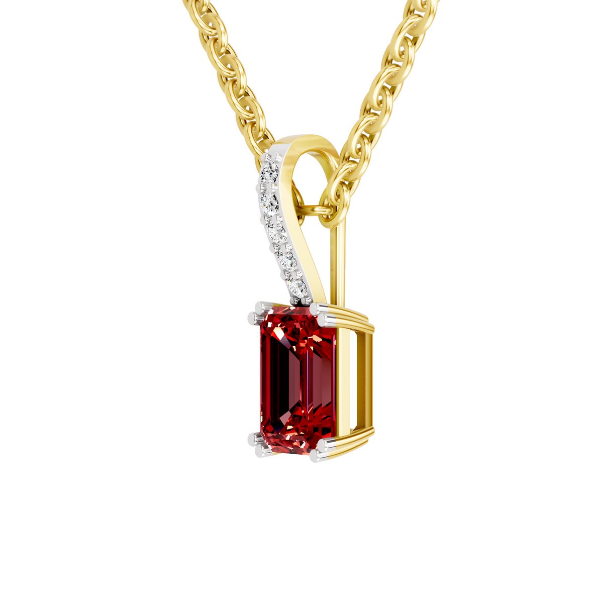 SPARQ Lab Grown Diamond Red Stone Pave Bail Yellow Gold Plated Pendant