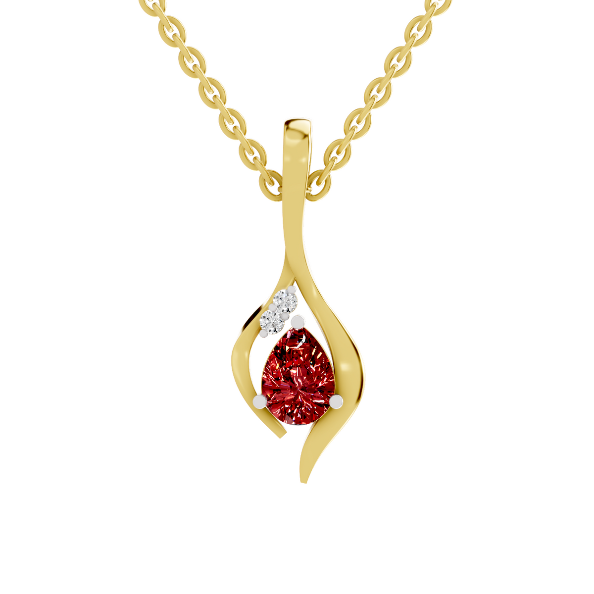SPARQ Lab Grown Diamond Flame Pear Red Stone Yellow Gold Plated Pendant
