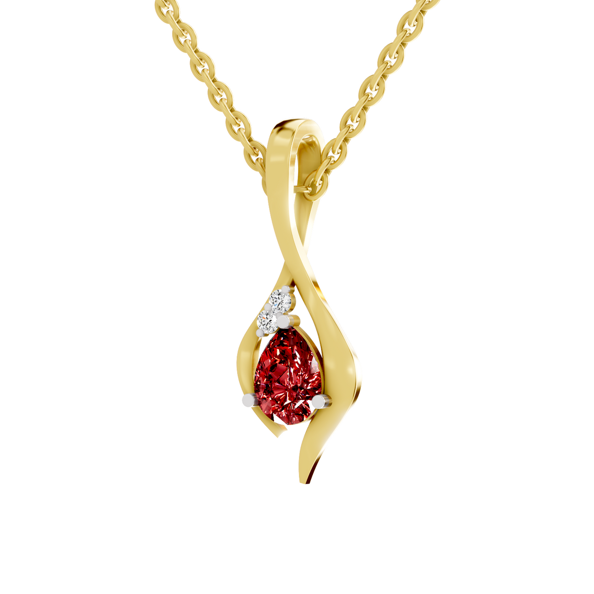 SPARQ Lab Grown Diamond Flame Pear Red Stone Yellow Gold Plated Pendant