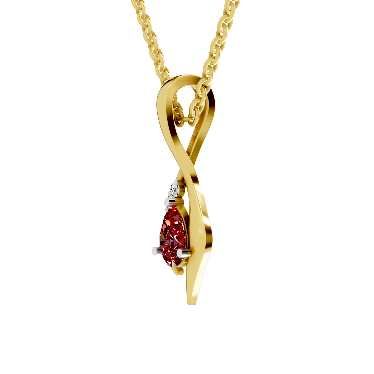 SPARQ Lab Grown Diamond Flame Pear Red Stone Yellow Gold Plated Pendant