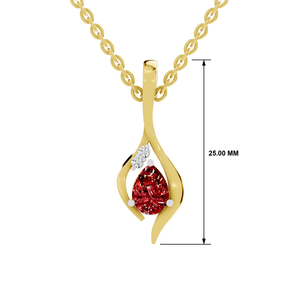 SPARQ Lab Grown Diamond Flame Pear Red Stone Yellow Gold Plated Pendant