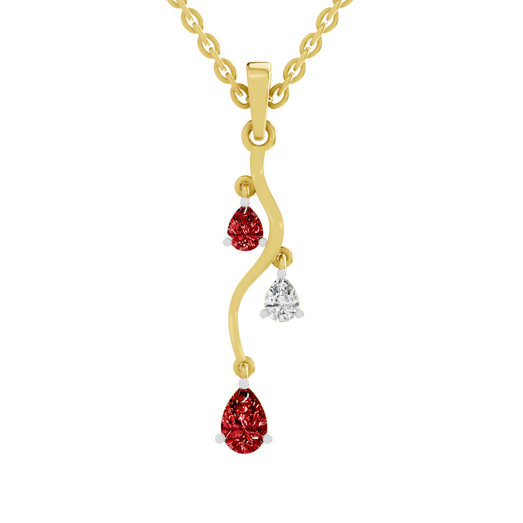 SPARQ Lab Grown Diamond Vine Pear Red Stone Yellow Gold Plated Pendant