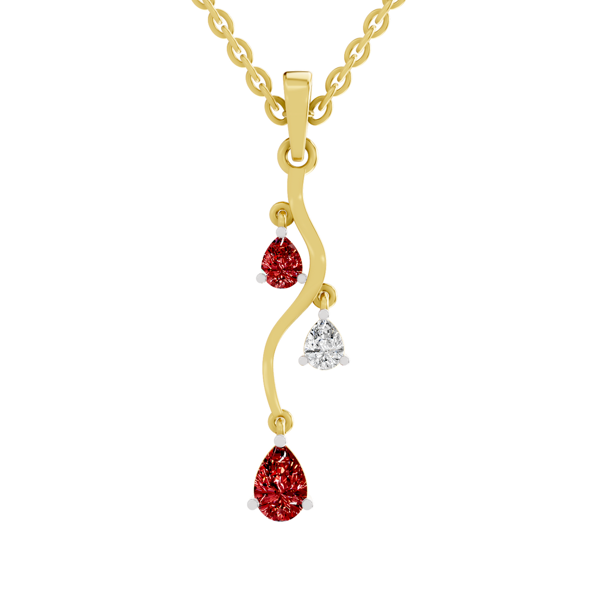 SPARQ Lab Grown Diamond Vine Pear Red Stone Yellow Gold Plated Pendant