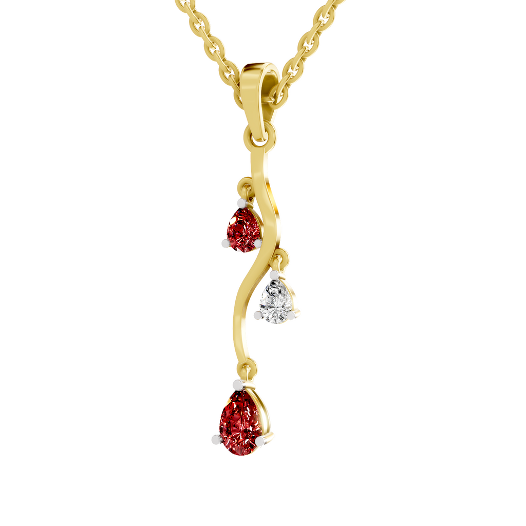 SPARQ Lab Grown Diamond Vine Pear Red Stone Yellow Gold Plated Pendant