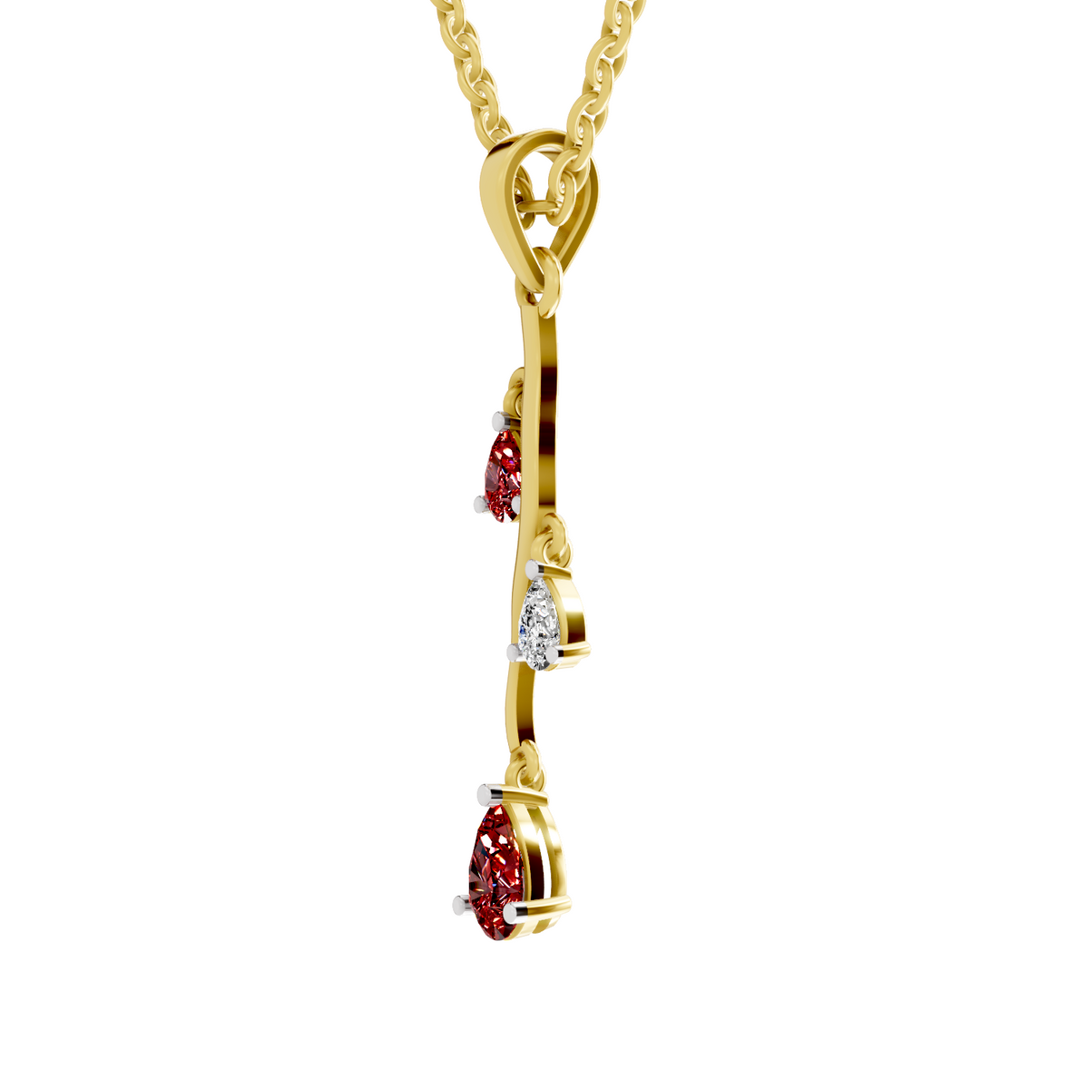 SPARQ Lab Grown Diamond Vine Pear Red Stone Yellow Gold Plated Pendant
