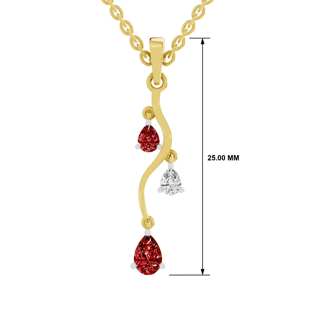 SPARQ Lab Grown Diamond Vine Pear Red Stone Yellow Gold Plated Pendant