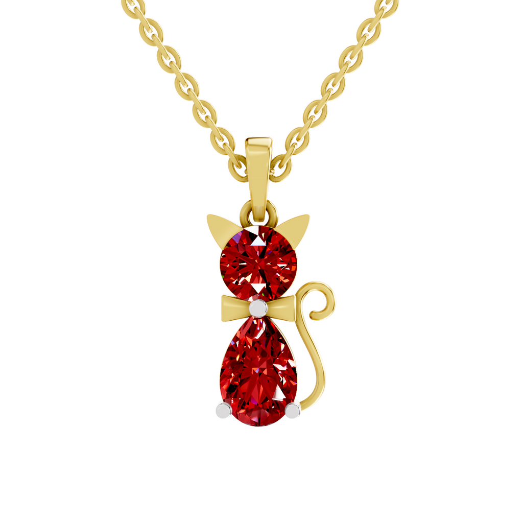 SPARQ Lab Grown Diamond Cat Red Stone Yellow Gold Plated Pendant