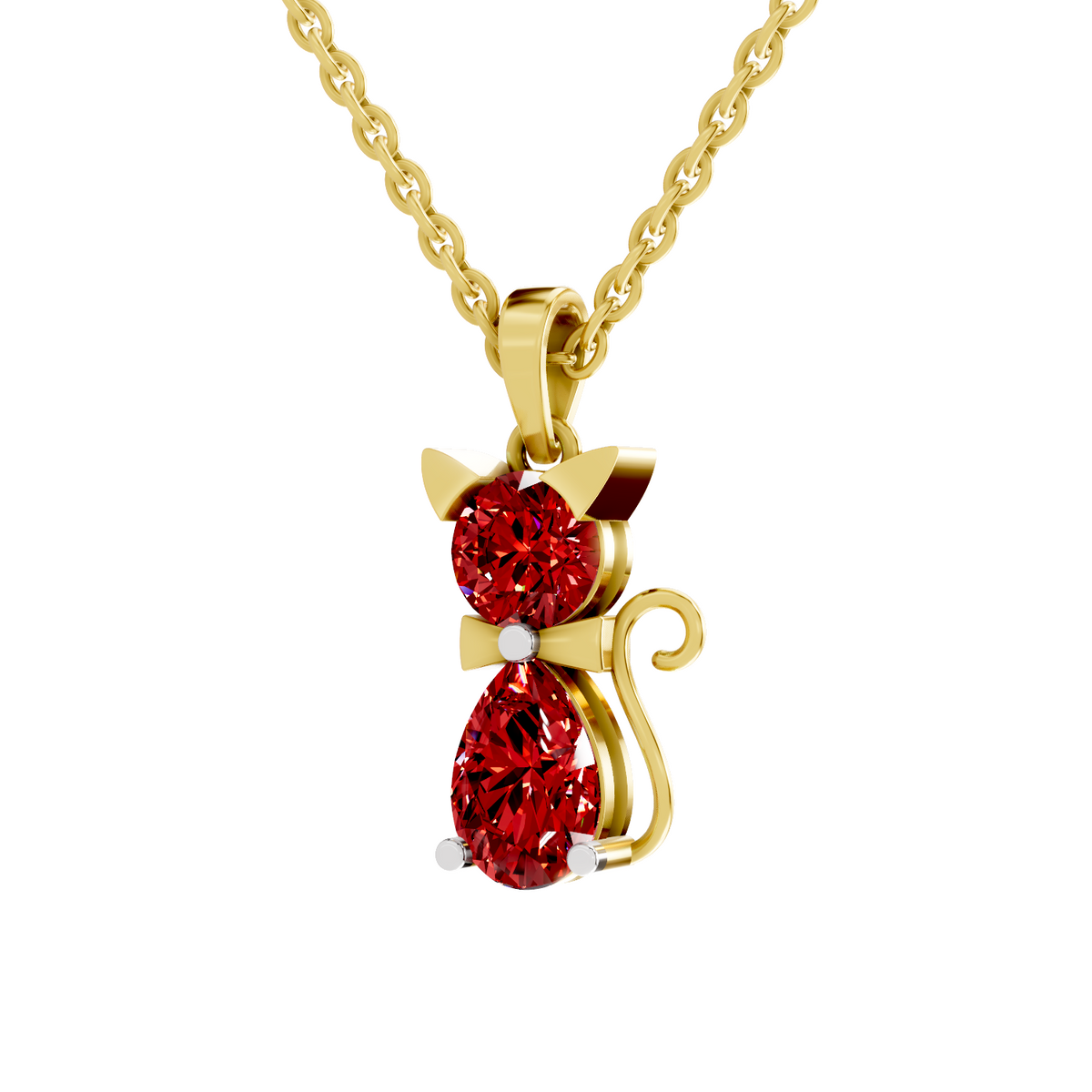 SPARQ Lab Grown Diamond Cat Red Stone Yellow Gold Plated Pendant