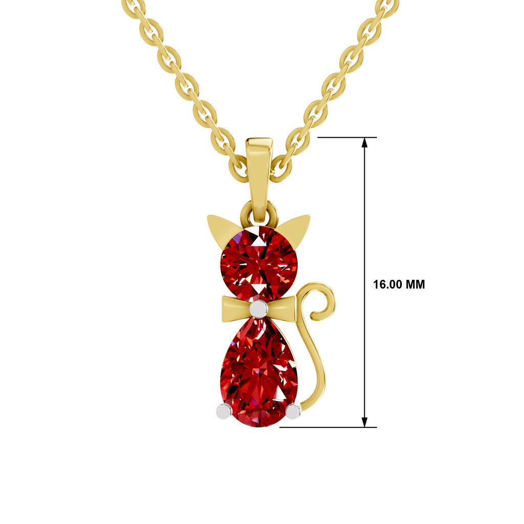SPARQ Lab Grown Diamond Cat Red Stone Yellow Gold Plated Pendant