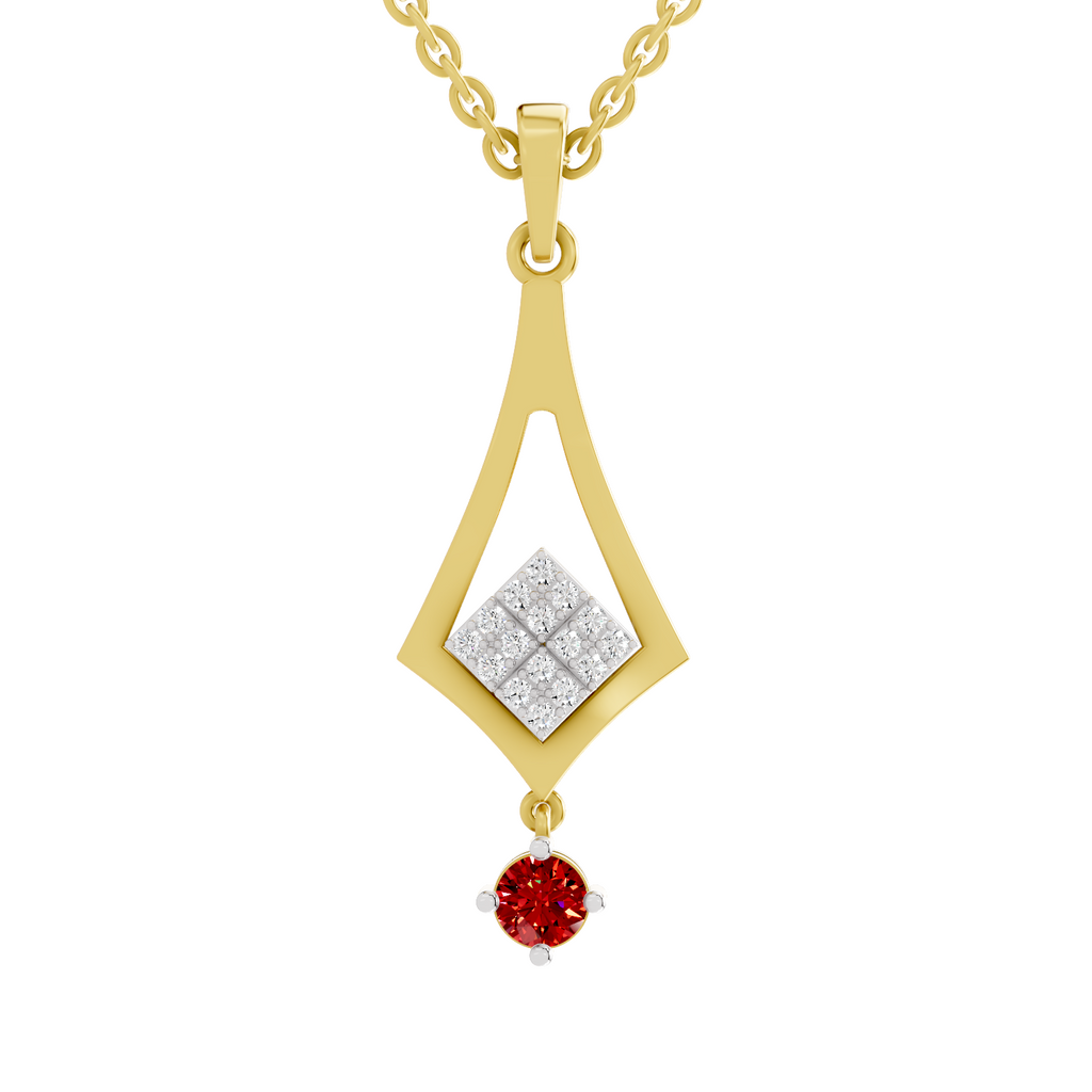 SPARQ Lab Grown Diamond Kite Cluster Red Stone Yellow Gold Plated Pendant