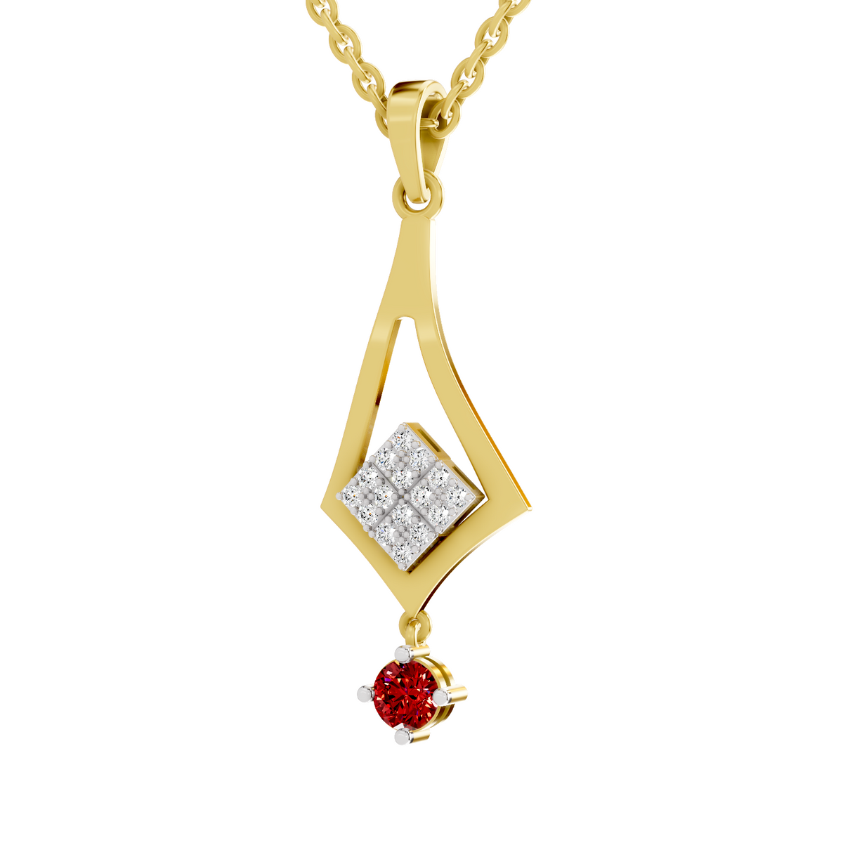 SPARQ Lab Grown Diamond Kite Cluster Red Stone Yellow Gold Plated Pendant