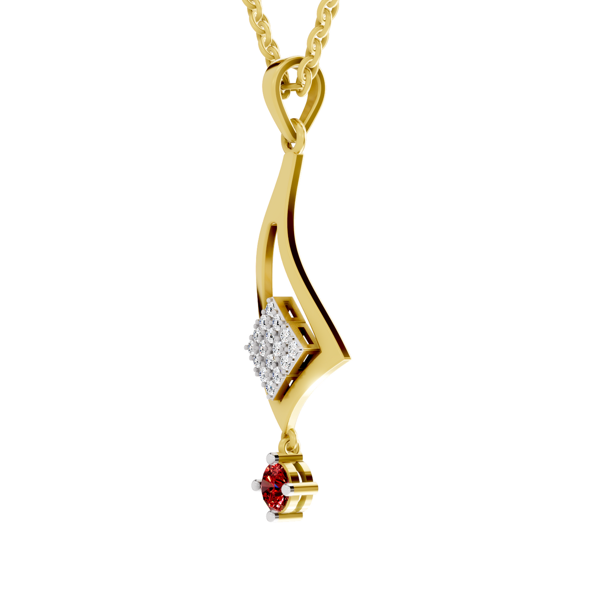 SPARQ Lab Grown Diamond Kite Cluster Red Stone Yellow Gold Plated Pendant