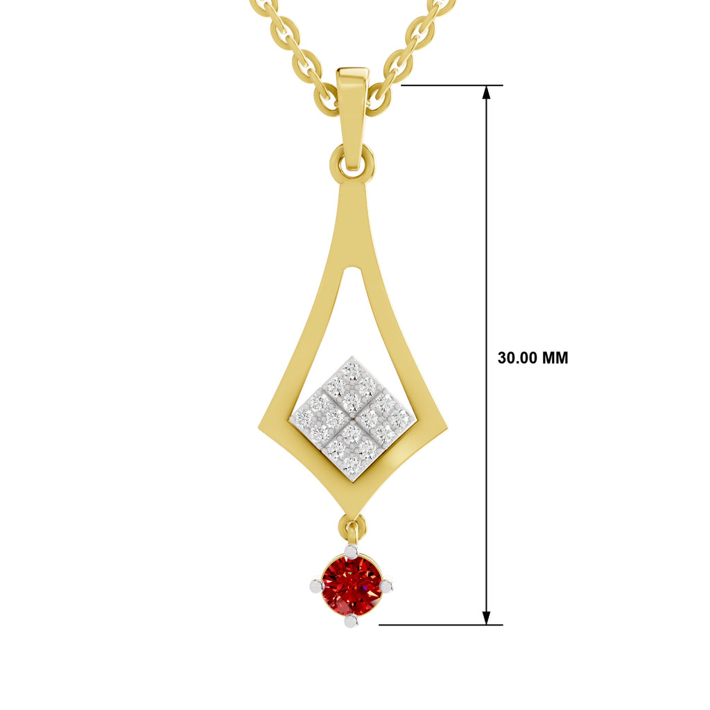SPARQ Lab Grown Diamond Kite Cluster Red Stone Yellow Gold Plated Pendant