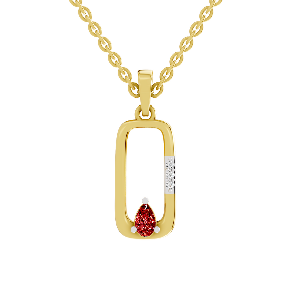SPARQ Lab Grown Diamond Frame Pear Red Stone Yellow Gold Plated Pendant