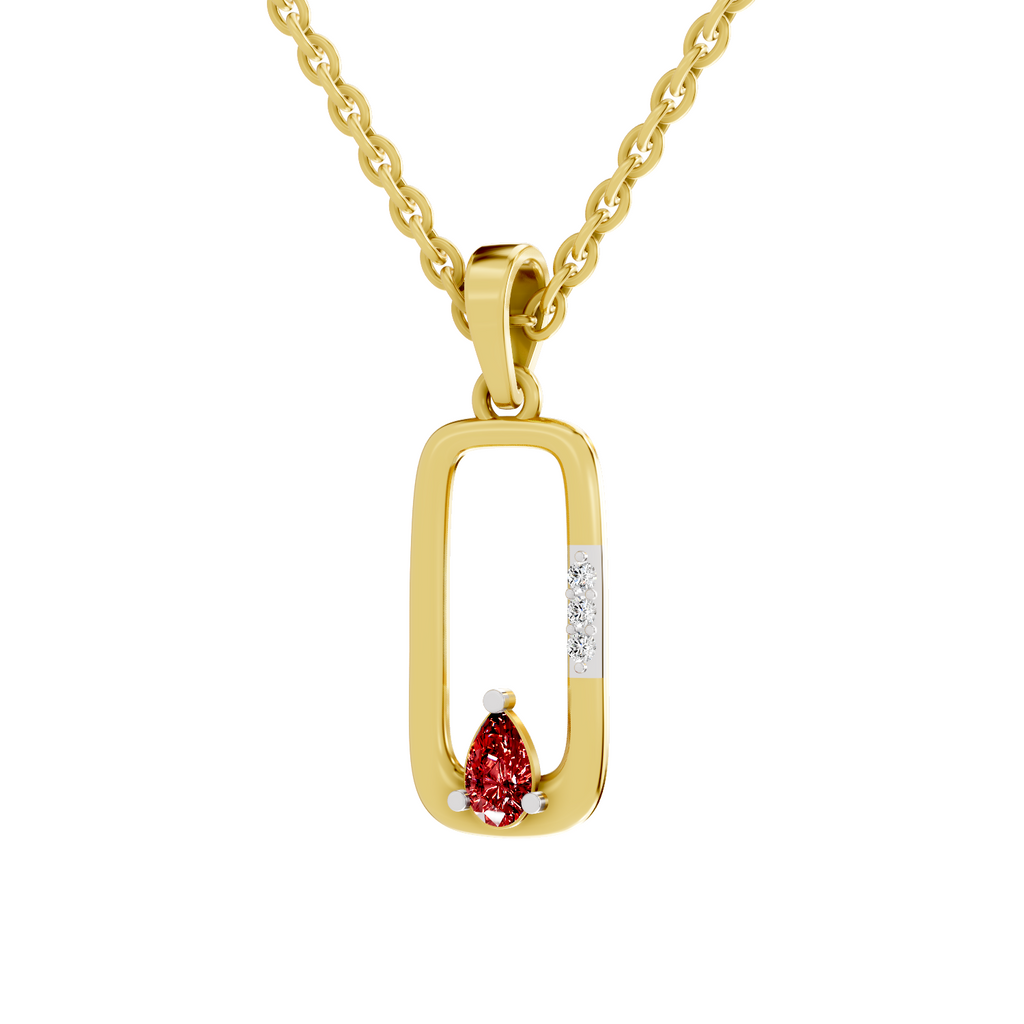 SPARQ Lab Grown Diamond Frame Pear Red Stone Yellow Gold Plated Pendant