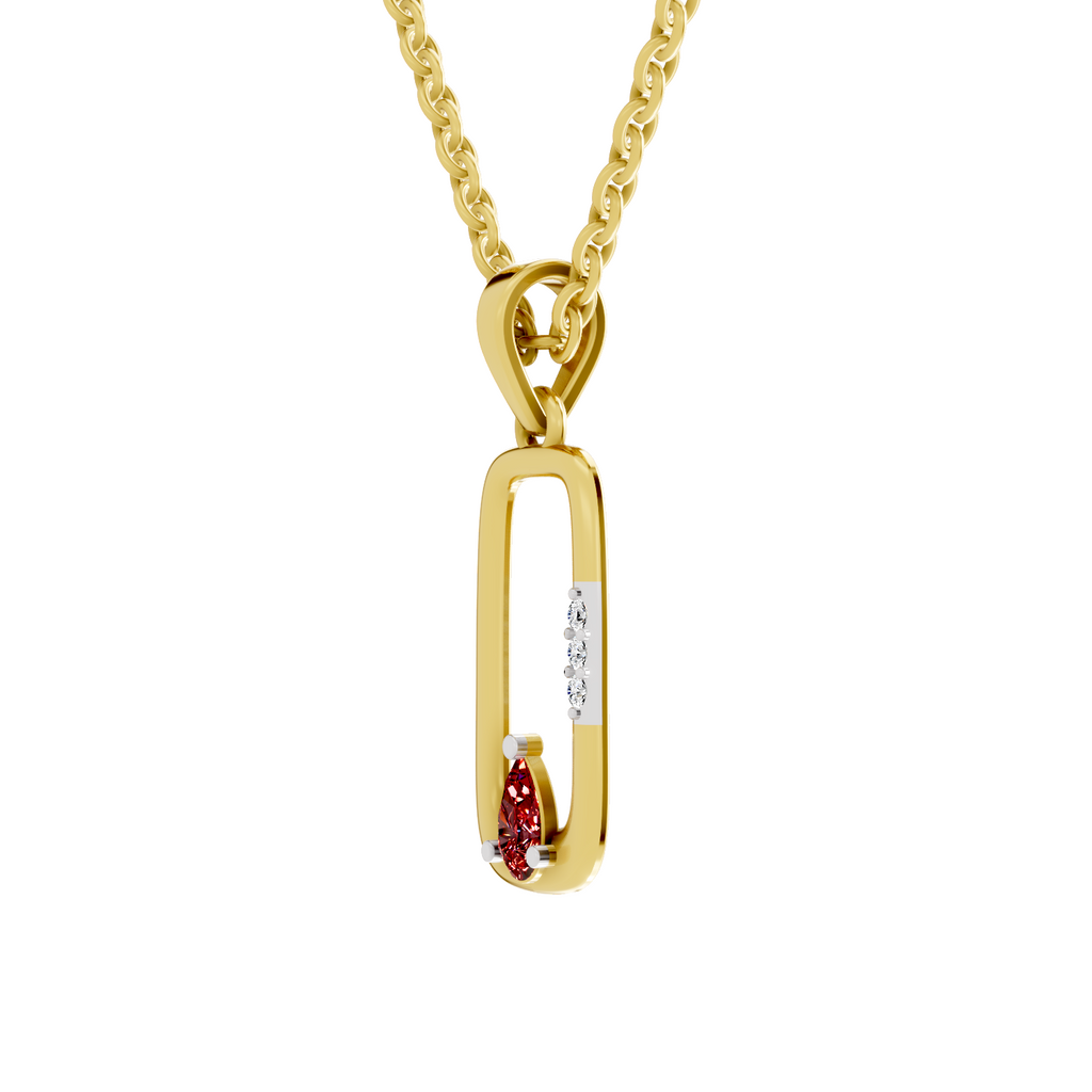 SPARQ Lab Grown Diamond Frame Pear Red Stone Yellow Gold Plated Pendant