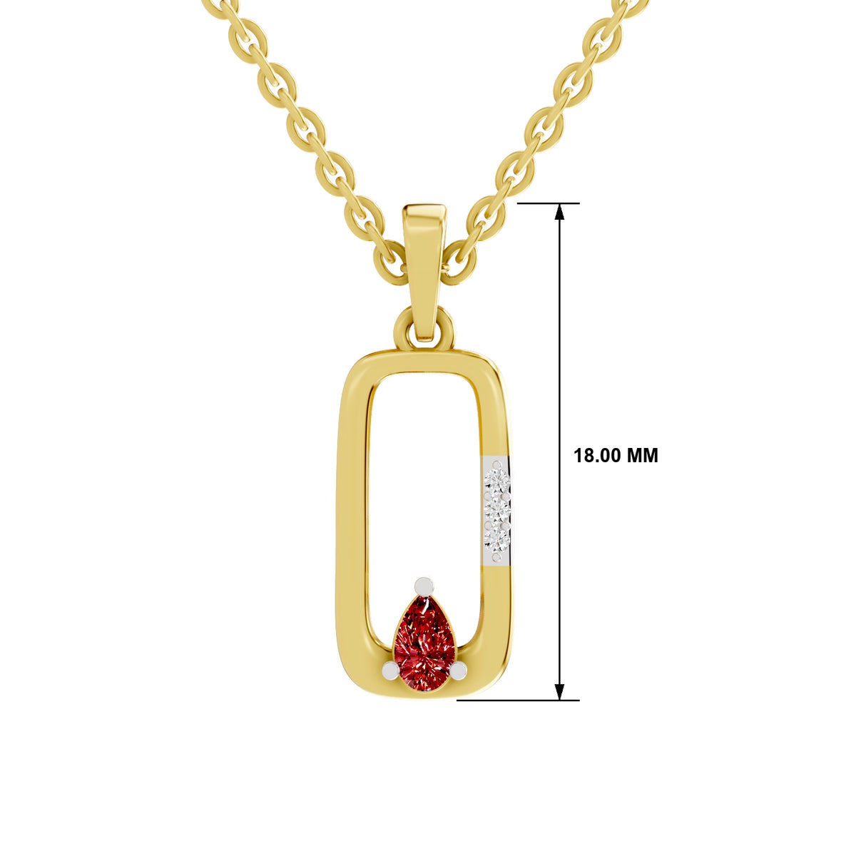 SPARQ Lab Grown Diamond Frame Pear Red Stone Yellow Gold Plated Pendant